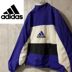adidasアディダスナイロントラックジャケットブルゾン紫パープル白ホワイト刺繍