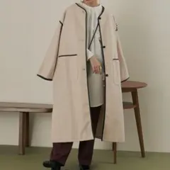 ノーカラーパイピングガウンコート 裏地キルティング付 Aunt Marie's