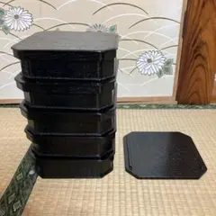 角膳 5枚セット 足付き 会席膳 和食器 黒塗り 金縁 - メルカリ