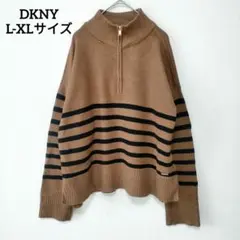 DKNY ボーダー ニット ハーフジップ 長袖 L-XL ブラウンボーダーのサムネイル