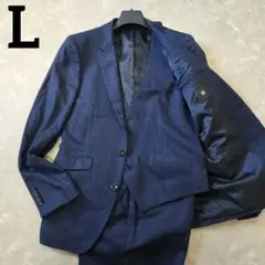【極美品】スーツセレクト　スリーピース　ネイビー　ヘリンボーン　Y6 L　結婚式