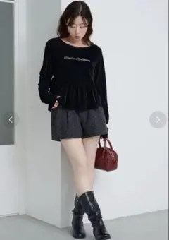 【Kastane】ロゴペプラムベロアトップス ブラック タグ付き