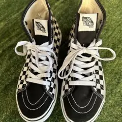 Vans 黒×白チェック柄ハイカットスニーカー24センチ