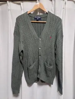 POLO SPORT ケーブルニットカーディガン M オリーブグリーン