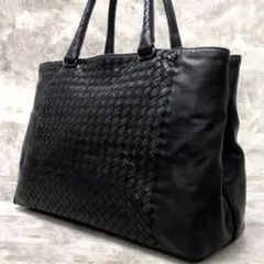 【本物】ボッテガヴェネタ トートバッグ 本革レザー 黒 イントレチャート A4可