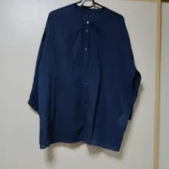 綿100%　ネイビー ボタン付き 七分袖シャツ