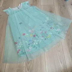 H&M 花柄刺繍ノースリーブワンピース ミントグリーン