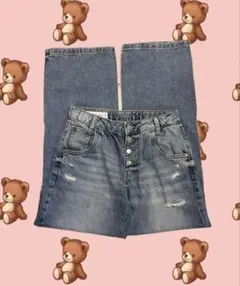 Zara ミディアムウォッシュグランジストレートデニムパンツ y2k 平成ギャル