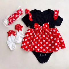 水玉模様ロンパースセット　ディズニー　ミニーちゃん