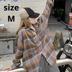 SHEIN シーイン Dazy オーバーサイズ チェックシャツ ブルー オレンジ