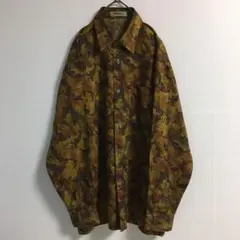 レトロ 日本製 古着 ボタニカル 総柄 デザインシャツ 個性的 アースカラー