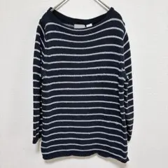 リズクレイボーン ボーダー ニット ボートネック 長袖 L 紺白 シルク 通勤
