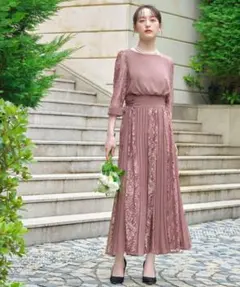 GIRL レース＆シフォンプリーツロング 結婚式 ワンピースドレス