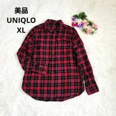 美品　UNIQLO　赤と黒のチェック柄 長袖シャツXL