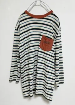マナスタッシュ ポケット付 七分袖 ボーダー カットソー Tシャツ size M