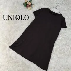 【ユニクロ】半袖プルオーバー　茶色　ブラウン　L レディース　ロング丈