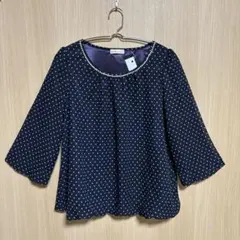 earth music ecology ネイビー ドット 七分袖ブラウス　F