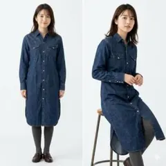 ポロラルフローレン デニム ロングワンピース 長袖 ウエスタン M相当 ネイビー