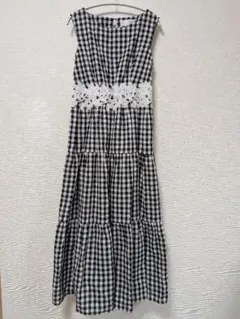 新品タグ付きチェスティChesty レモン柄刺繍チェックワンピース黒