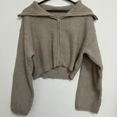 ベージュ クロップドニット ジッパー付き