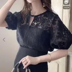 前後2way フラワー刺繍　レースブラウス　ブラウス　ブラック　オケージョン