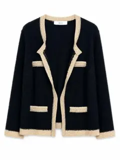 Style com ウール混 ノーカラージャケット ニットカーディガン Lのサムネイル