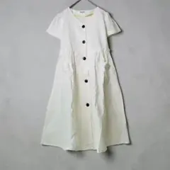 【極美品】オトナト 半袖フロントボタンワンピース　前開き　120　 ホワイト　麻のサムネイル