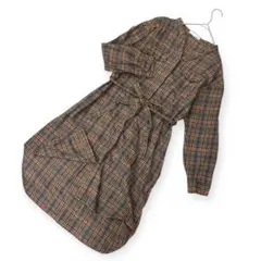 2WAY✨シューラルー（M）チェック柄シャツワンピース ウエストリボン綿100