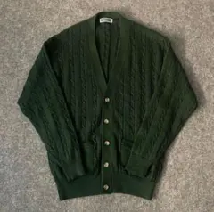 90s vintage ケーブルニット　カーディガン　立体　cityboy 緑のサムネイル