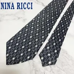 N105【総柄】NINA RICCI★ネクタイ 絹100% チェーン柄　ネイビー
