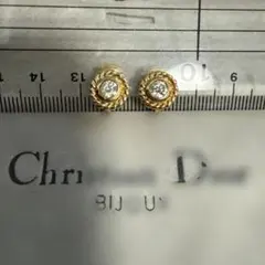 Christian Dior 1粒ラインストーン付きイヤリング　ゴールドカラー