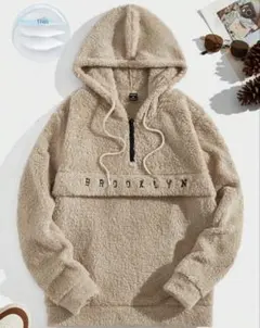 ボアパーカー　ベージュ　ロゴ　オーバーサイズ　フリース