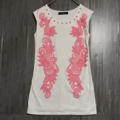 Girty ボタニカル柄プリント ノースリーブカットソー　【美品】　白　F