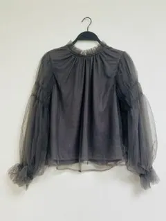 シフォン グレー 長袖ブラウス フリル 新品