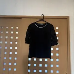 パールネック 半袖ブラウス ブラックのサムネイル