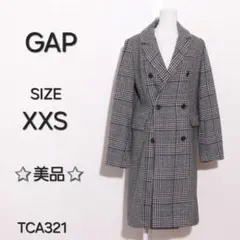 GAP　ギャップ　コート　チェック柄　前ボタン　ダブルブレスト　ウール混
