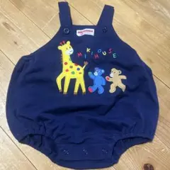 ミキハウス ネイビー動物刺繍ロンパース　ベビーオール80〜90cm