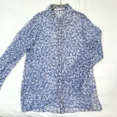 ZARA シアーシャツ ブルー総柄花柄