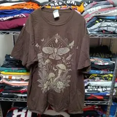 90sホンジュラス製XL古着メンズアートブラウン茶ロゴtシャツUSA直輸入