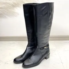 ★オデットエオディール 22.5cm レザー 本革 ロングブーツ ブラック