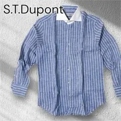 極美品 S.T.Dupont 長袖ワイシャツ 青白ストライプ M 46