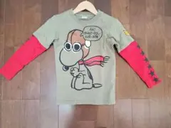 ユニバーサルスタジオ長袖Tシャツスヌーピーオリーブグリーン赤袖黒星プリント