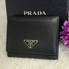 極美品✨PRADA プラダ 三つ折り財布 サフィアーノ ブラック