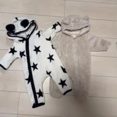 パンダとクマフード付きロンパース2点セット