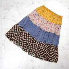 ツモリチサト 総柄シルクティアードスカート オレンジ サイズ2*OD1363のサムネイル
