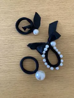 リボン付きパールヘアゴムセット