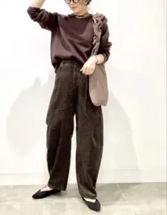 低身長さん向き／GU コーデュロイバレルレッグパンツ S ／黒