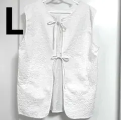 ホワイト 花柄 キルティング リボン ベストポケット付き L