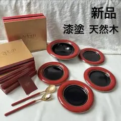 【未使用】たち吉 Adam＆Eve 漆器 サラダボウル ケーキ皿4枚のサムネイル