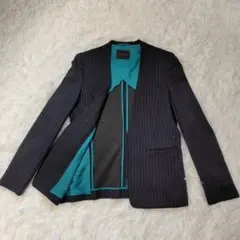 トゥモローランドコレクション ノーカラージャケットチャコールネイビーストライプМ